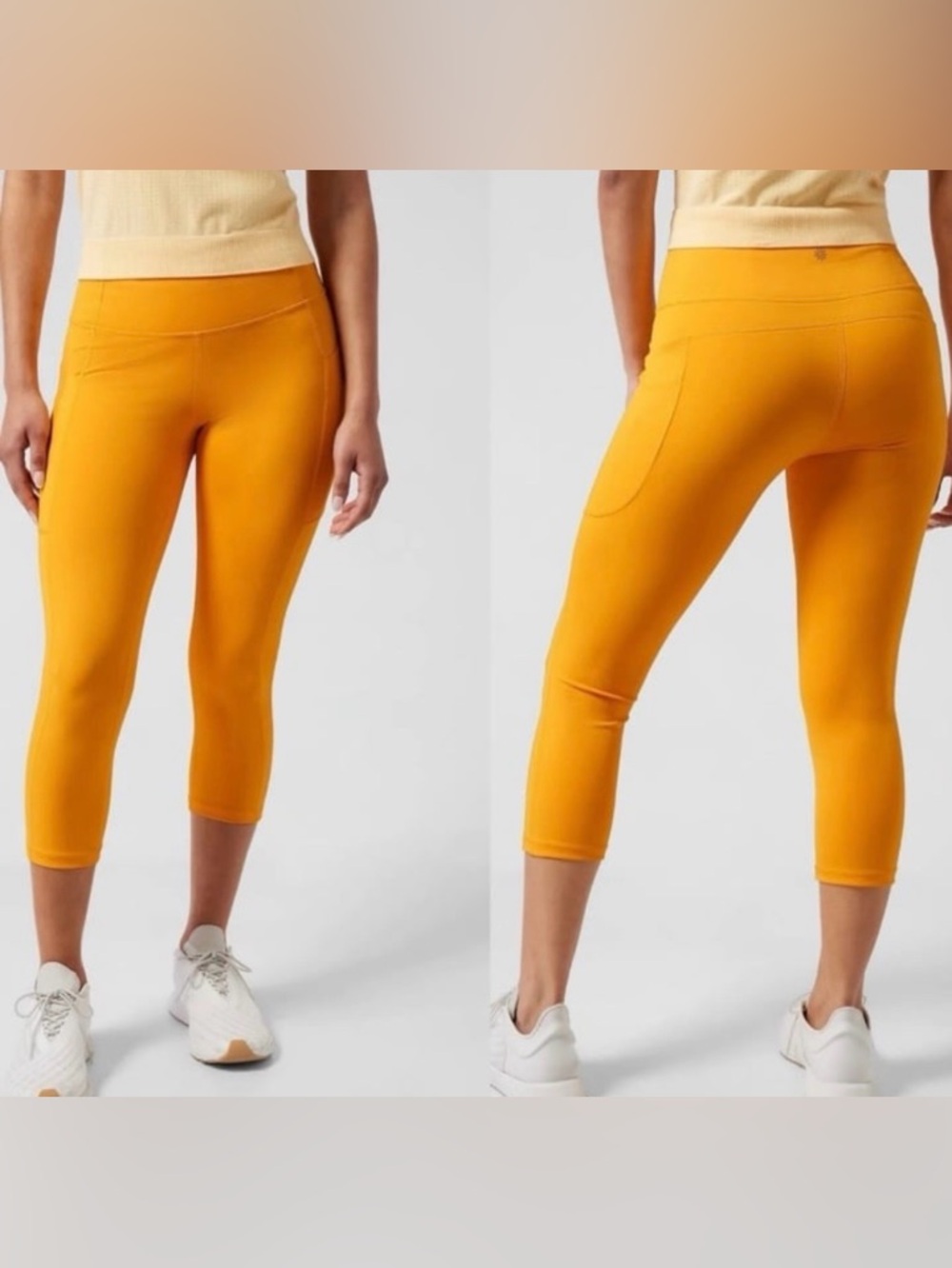 Athleta NWT Ultimate Stash II  High-Rise Capri Leggings Mustard Yellow Size XXS